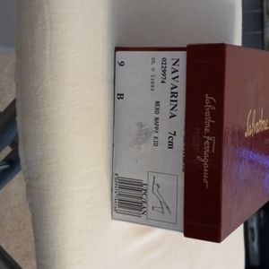 Ferragamo peep to black leather slingback 9B